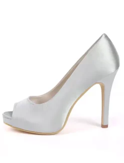 Chaussures mariée bout ouvert talon haut en satin Chaussures cérémonie
