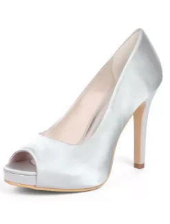 Chaussures mariée bout ouvert talon haut en satin Chaussures cérémonie