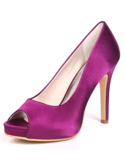 Chaussures mariée bout ouvert talon haut en satin Chaussures cérémonie