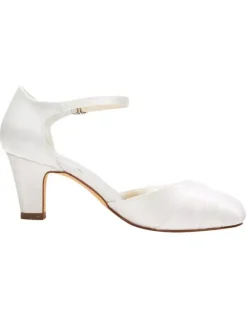 Chaussures mariée en fausse soie talon carré boucle métal réglable