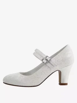 Chaussures mariée ivoire en PU décorées dentelles talon carré
