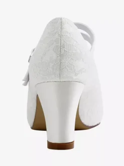 Chaussures mariée ivoire en PU décorées dentelles talon carré