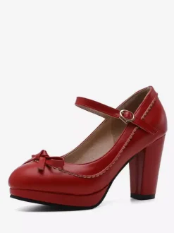 Chaussures Mary Jane roses à bout rond et talon chaton  chaussures vintage