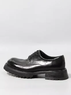 Chaussures noires décontractées en cuir véritable bout rond à lacets