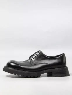 Chaussures noires décontractées en cuir véritable bout rond à lacets