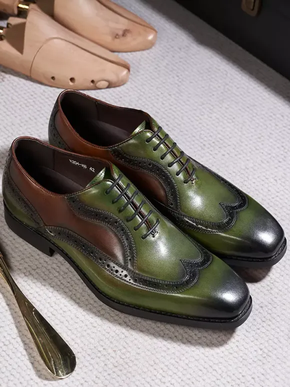 Chaussures Oxford à bout pointu pour hommes style britannique en cuir véritable
