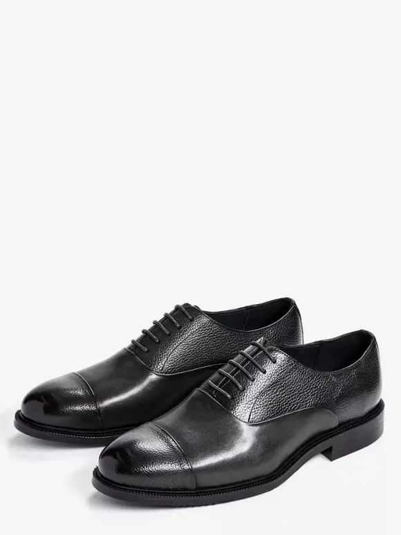 Chaussures Oxford à bout rond pour homme en cuir véritable à bout droit et formelles