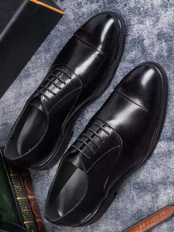 Chaussures Oxford à bout rond pour homme en cuir véritable à bout droit et formelles