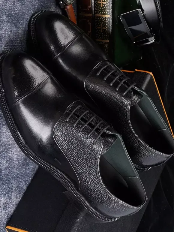 Chaussures Oxford à bout rond pour homme en cuir véritable à bout droit et formelles