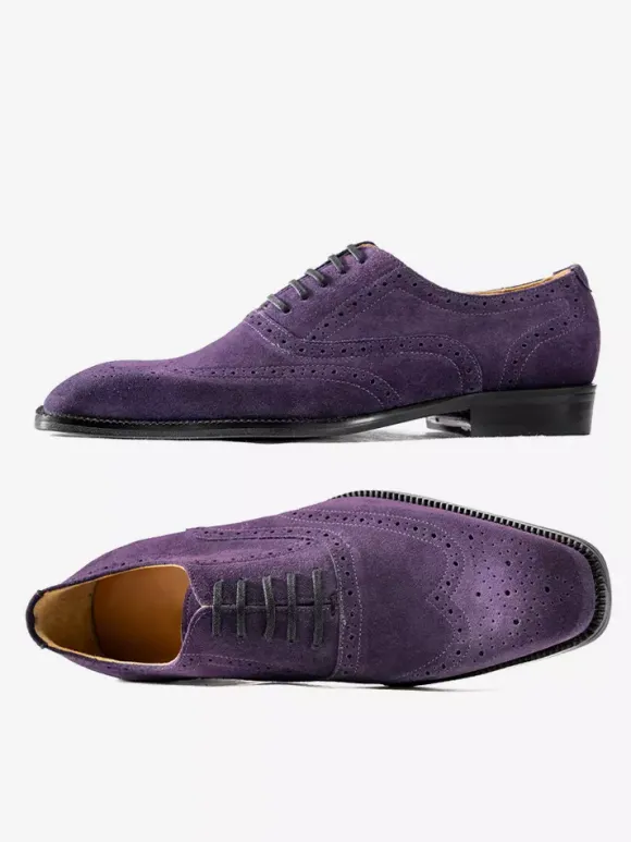 Chaussures Oxford en daim pour hommes bout rond lacets style brogue.
