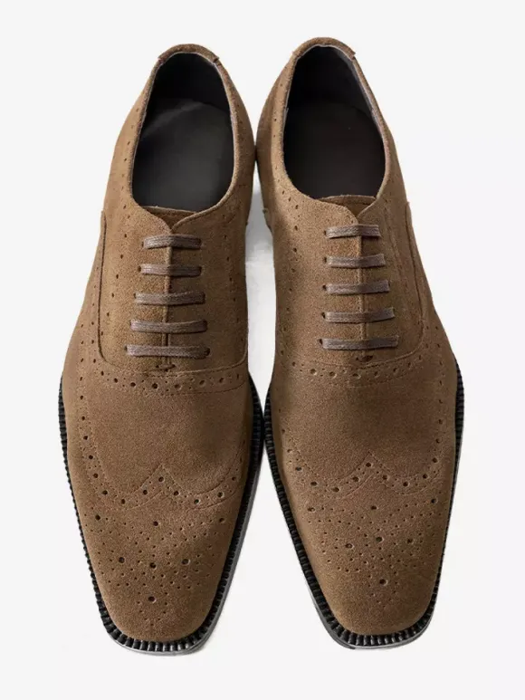 Chaussures Oxford en daim pour hommes bout rond lacets style brogue.