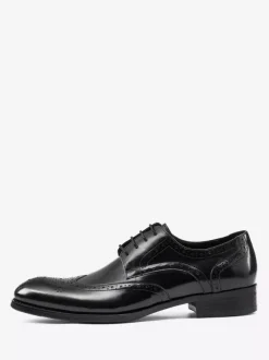 Chaussures Oxford noires en cuir de vachette à bout rond et lacets pour hommes