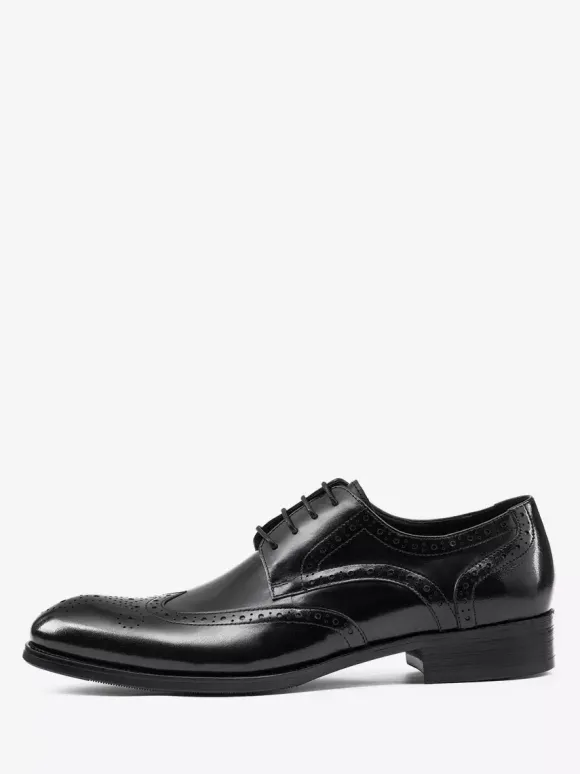Chaussures Oxford noires en cuir de vachette à bout rond et lacets pour hommes