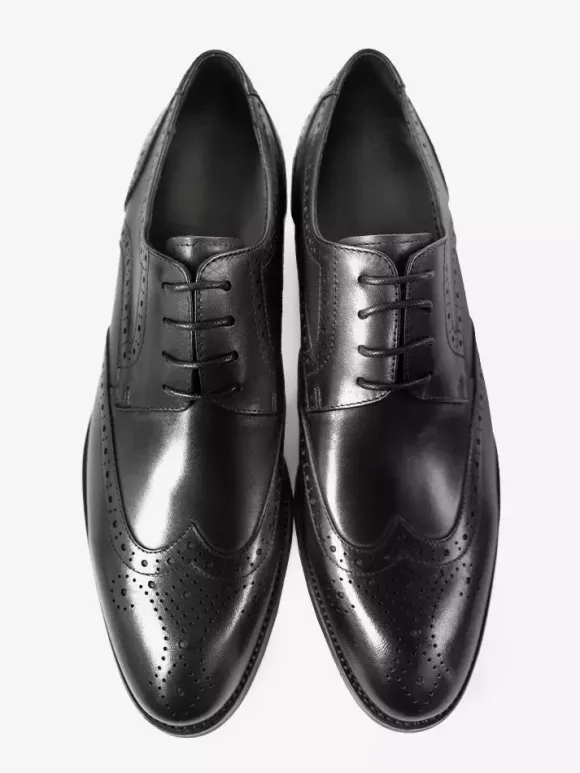 Chaussures Oxford noires en cuir de vachette à bout rond et lacets pour hommes