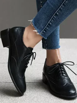 Chaussures Oxford pour femmes bout rond lacets décontractées
