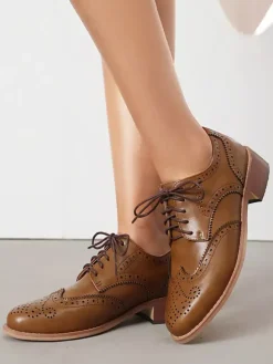 Chaussures Oxford pour femmes bout rond lacets décontractées
