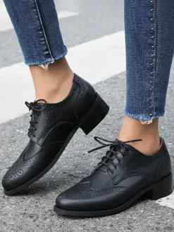 Chaussures Oxford pour femmes bout rond lacets décontractées