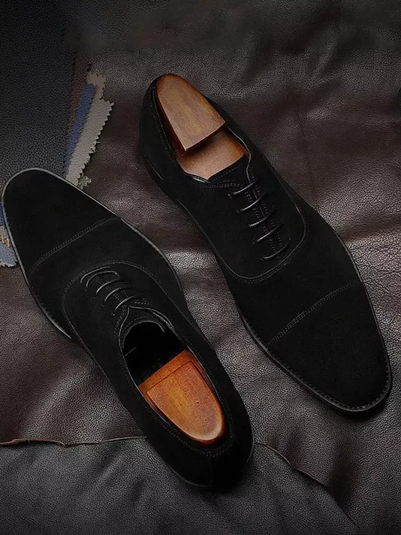 Chaussures Oxford pour hommes en cuir de vachette bout rond lacets chaussures habillées formelles