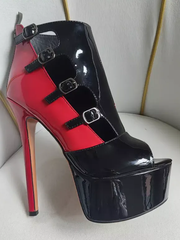 Chaussures sexy pour femmes bout ouvert plateforme boucle talons vertigineux style strip-teaseuse