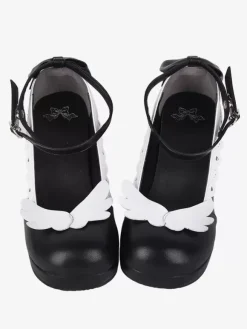 Chaussures Sweet Lolita avec n艙ud noir et bout rond en cuir PU