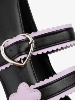 Chaussures Sweet Lolita avec n艙uds noirs et talons épais en cuir PU