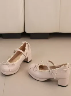 Chaussures Sweet Lolita Mary Jane à n艙uds jaunes en cuir PU et talon compensé
