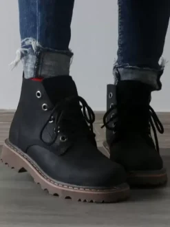 Chaussures Chaussures Homme Bottes de Travail Bottes Homme Cuir de Vachette Chic Noir