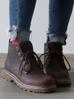 Chaussures Chaussures Homme Bottes de Travail Bottes Homme Cuir de Vachette Chic Noir