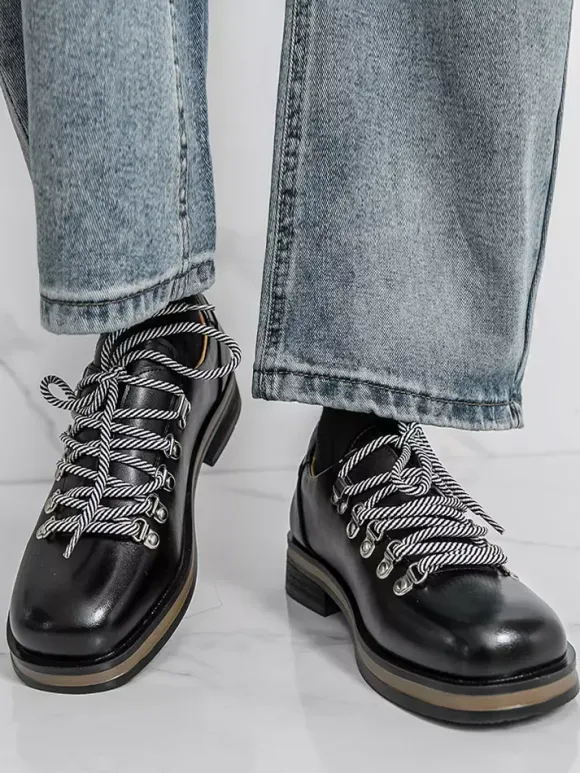 Chaussures décontractées marron pour hommes bout rond à lacets