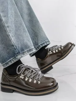 Chaussures décontractées marron pour hommes bout rond à lacets