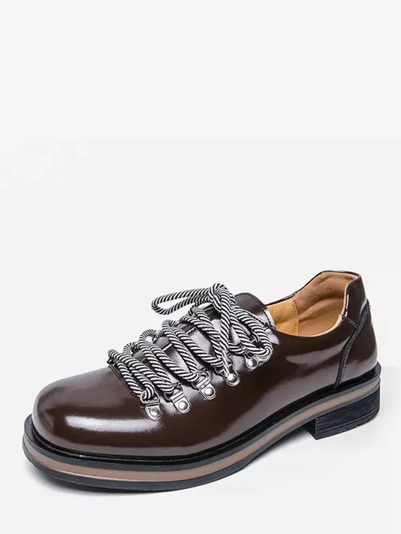 Chaussures décontractées marron pour hommes bout rond à lacets