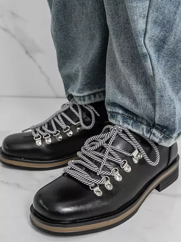 Chaussures décontractées marron pour hommes bout rond à lacets