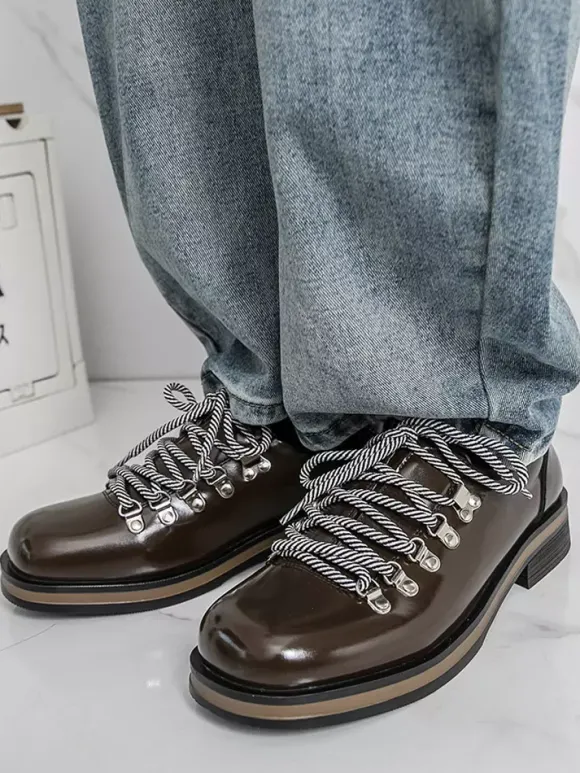 Chaussures décontractées marron pour hommes bout rond à lacets