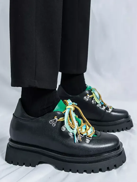 Chaussures décontractées pour hommes semelles compensées antidérapantes et lacets colorés style streetwear