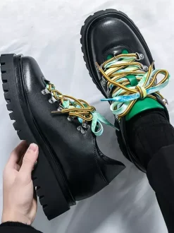Chaussures décontractées pour hommes semelles compensées antidérapantes et lacets colorés style streetwear