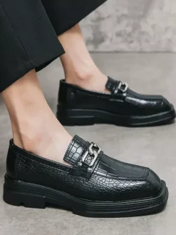 Chaussures de bal noires pour hommes bout rond motif pierre détails métalliques