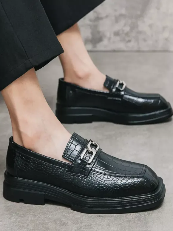 Chaussures de bal noires pour hommes bout rond motif pierre détails métalliques