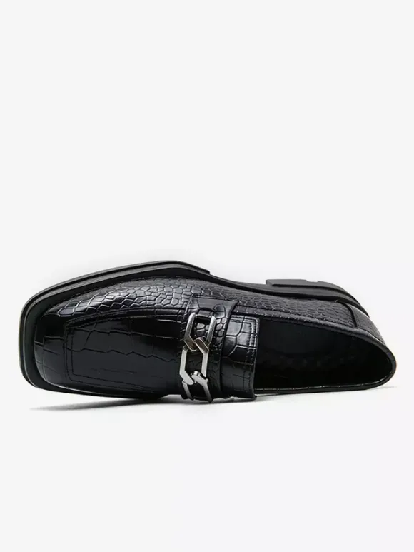 Chaussures de bal noires pour hommes bout rond motif pierre détails métalliques