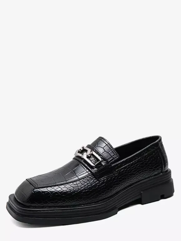Chaussures de bal noires pour hommes bout rond motif pierre détails métalliques