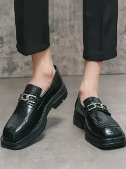Chaussures de bal noires pour hommes bout rond motif pierre détails métalliques