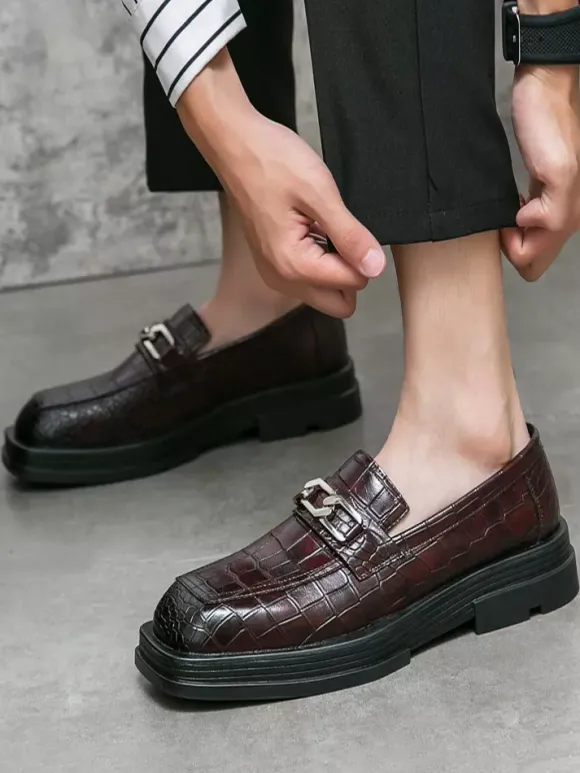 Chaussures de bal noires pour hommes bout rond motif pierre détails métalliques