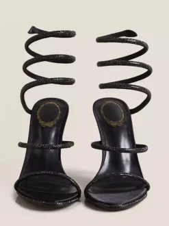 Chaussures de bal à talons hauts noires à bout ouvert et strass sandales à brides
