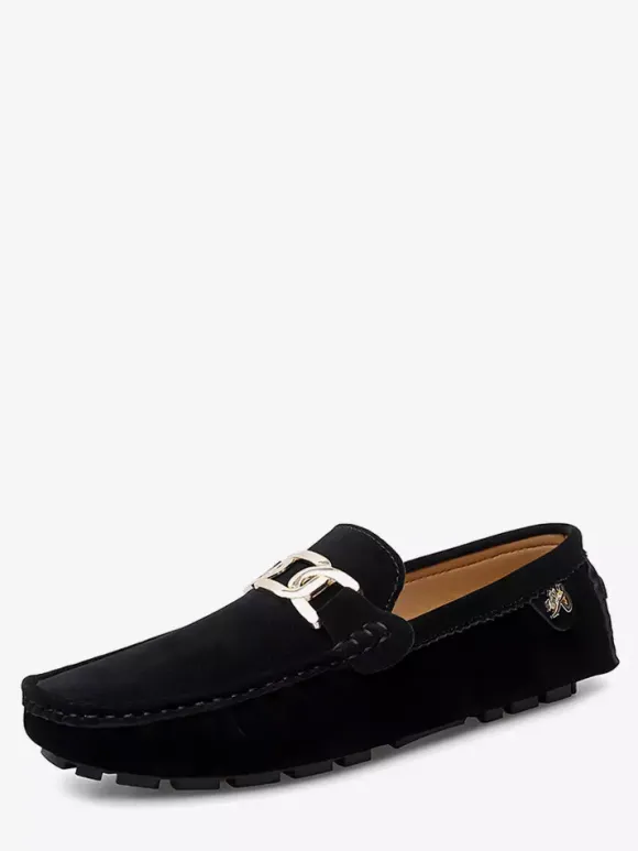 Chaussures de conduite pour hommes bout rond détails métalliques chaussures décontractées à enfiler