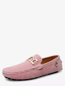 Chaussures de conduite pour hommes bout rond détails métalliques chaussures décontractées à enfiler