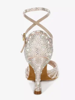 Chaussures de danse de salon en satin pour femmes bout ouvert strass croisées chaussures de danse latine