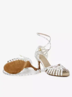 Chaussures de danse de salon en satin pour femmes bout ouvert strass croisées chaussures de danse latine