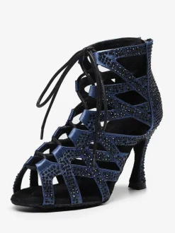 Chaussures de Danse Femme à Talons Hauts en Paillettes à Lacets Bicolores