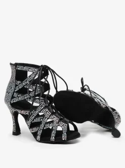 Chaussures de Danse Femme à Talons Hauts en Paillettes à Lacets Bicolores