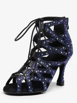 Chaussures de Danse Femme à Talons Hauts en Paillettes à Lacets Bicolores