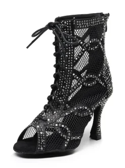 Chaussures de Danse Femme à Talons Hauts en Paillettes à Lacets Bicolores